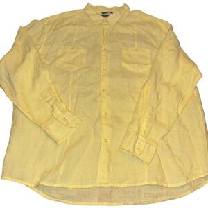 CUBAVERA | Mens XXL | Yellow 100% Linen | Long Sleeve Button Up Shirt